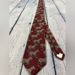 Ben Silver Vintage Burgundy Zebra Handmade Preppy Academia Business Silk Tie